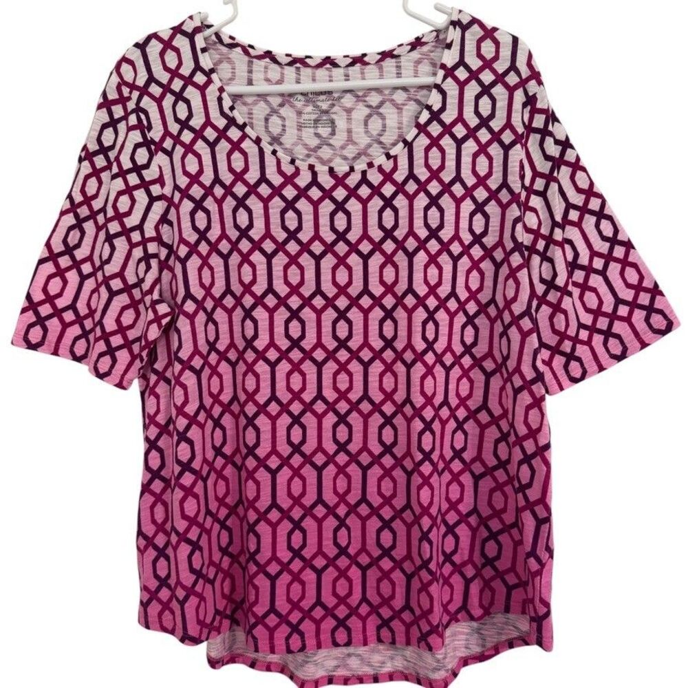 Chicos 2 Sz LARGE The Ultimate Tee Short Sleeve Geo Ombre Cotton Blend Tunic Top